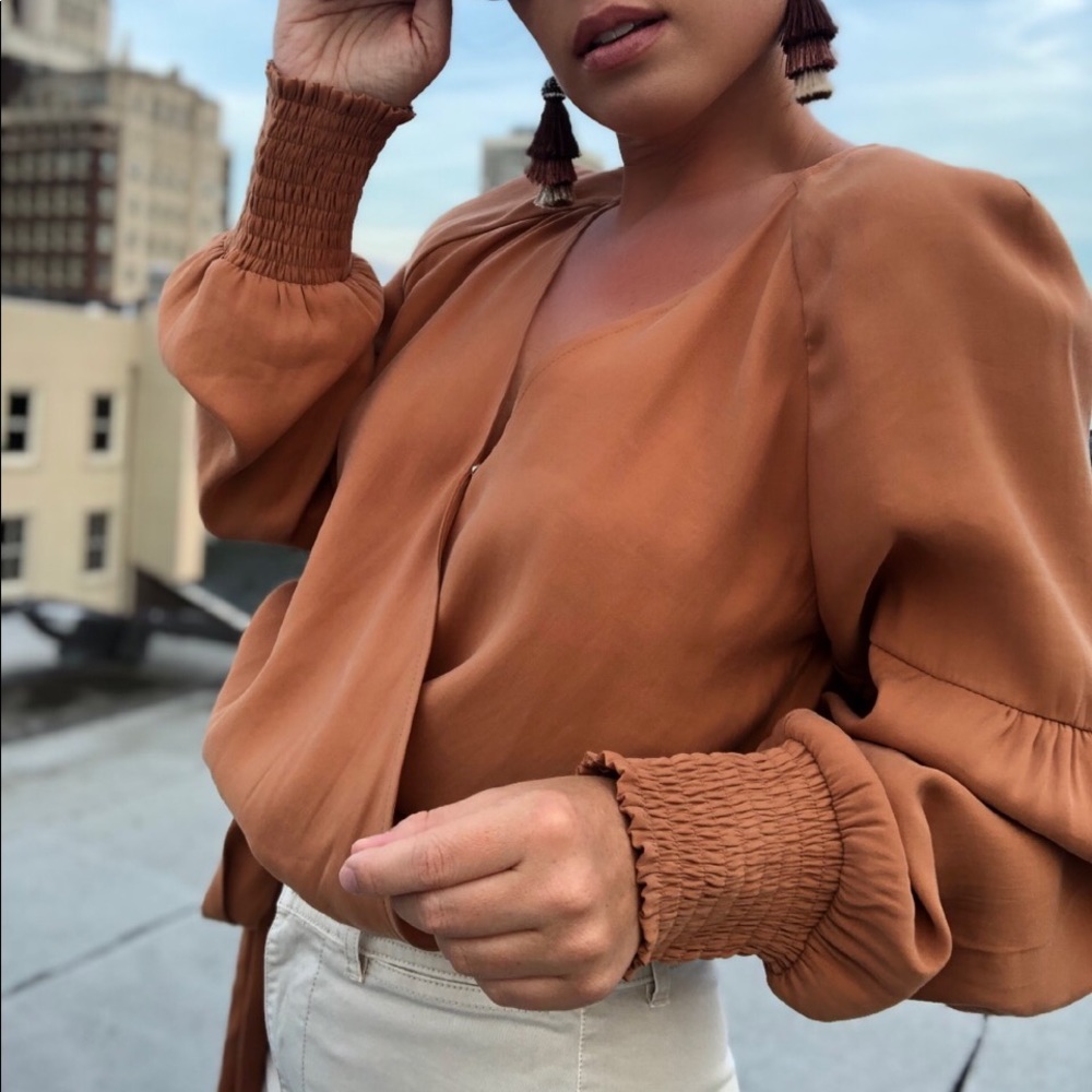 Anna Rust Puff Sleeve Wrap Top - Picture 4 of 8